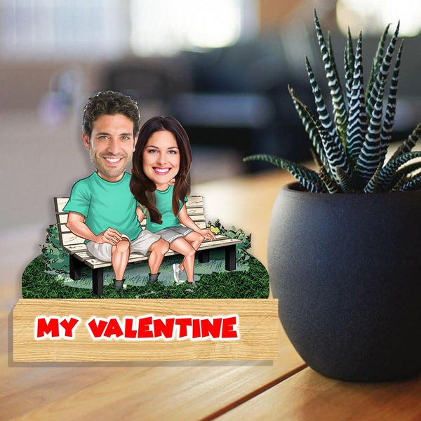 Customized " MY Valentine Couple " Caricature Cutout with Wooden Base - HEARTSLY