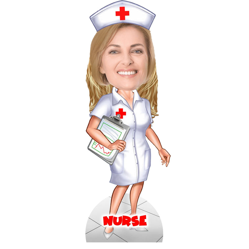 Customized "NURSE " Caricature Cutout with Wooden Base - HEARTSLY