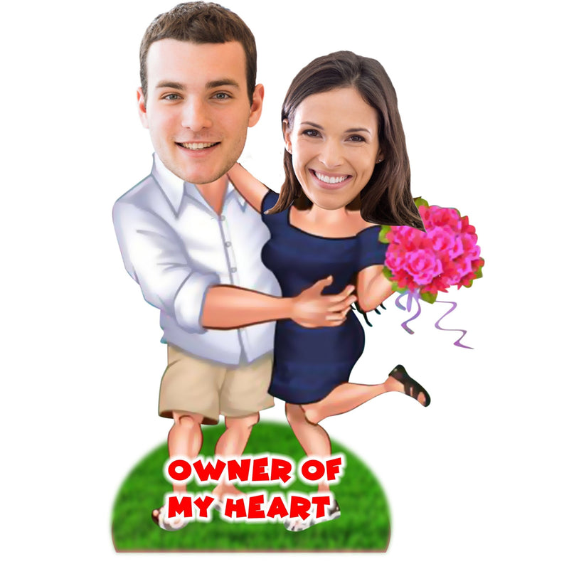 Customized " Owner of my Heart " Caricature Cutout with Wooden Base - HEARTSLY