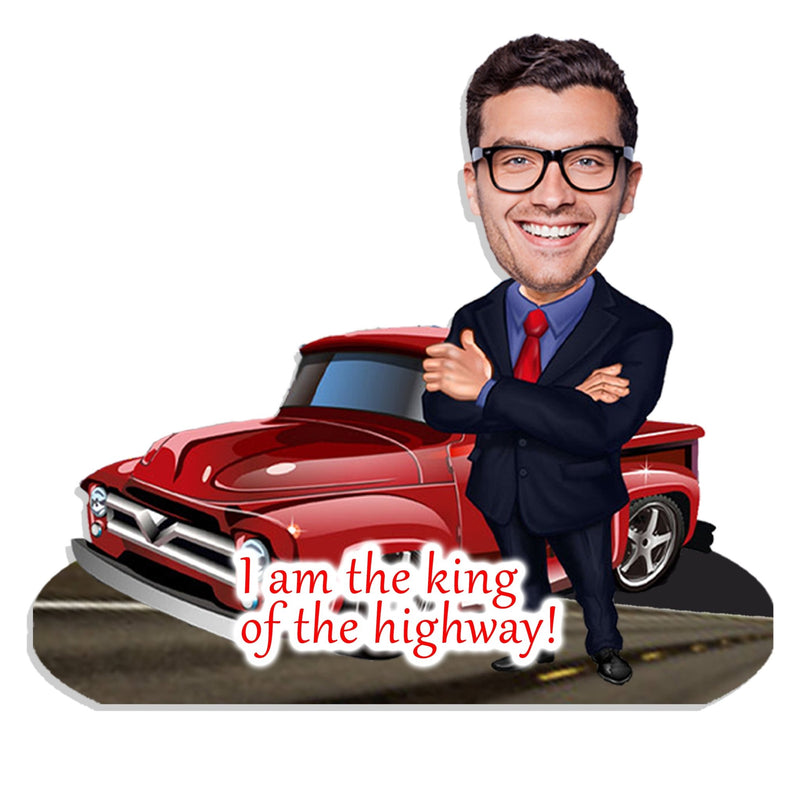 Customized " Person with car " Caricature Cutout with Wooden Base - HEARTSLY