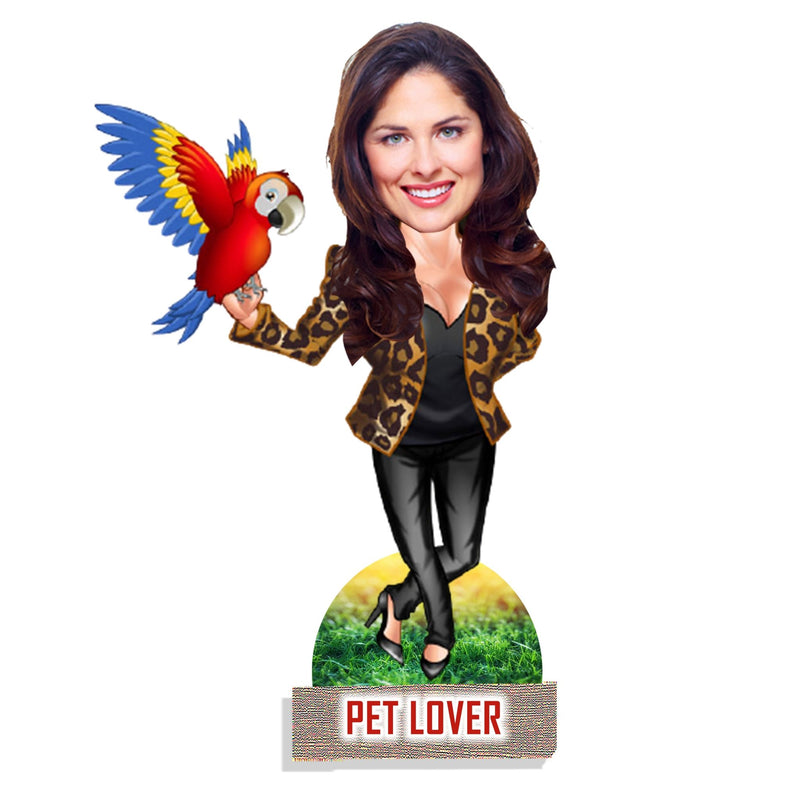 Customized "Pet Lover " Caricature Cutout with Wooden Base - HEARTSLY