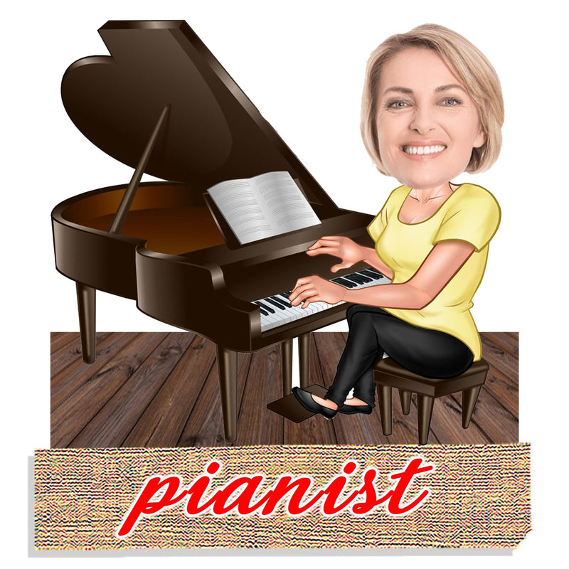 Customized "PIANIST " Caricature Cutout with Wooden Base - HEARTSLY