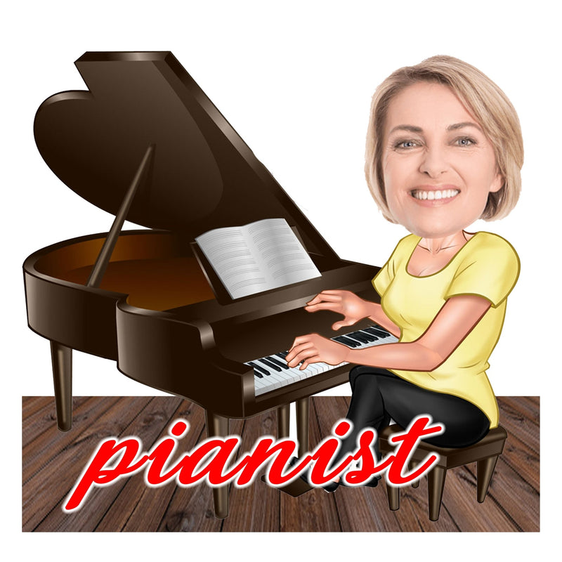 Customized "PIANIST " Caricature Cutout with Wooden Base - HEARTSLY
