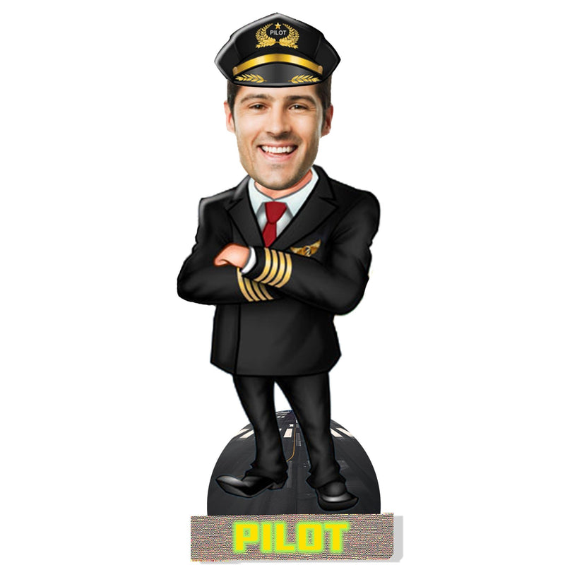 Customized " PILOT " Caricature Cutout with Wooden Base - HEARTSLY