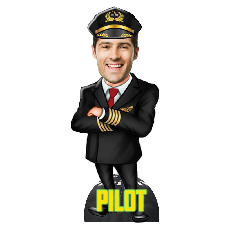 Customized " PILOT " Caricature Cutout with Wooden Base - HEARTSLY