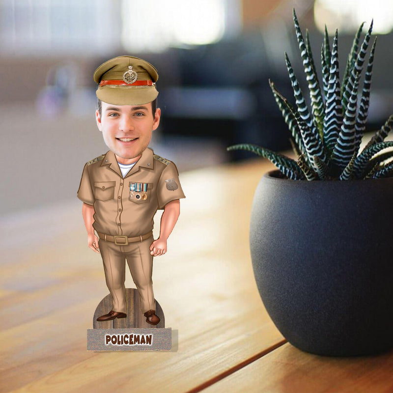 Customized " POLICE MAN " Caricature Cutout with Wooden Base - HEARTSLY