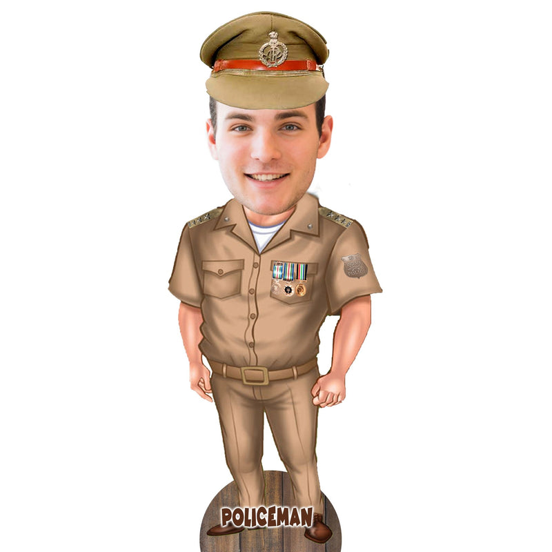 Customized " POLICE MAN " Caricature Cutout with Wooden Base - HEARTSLY