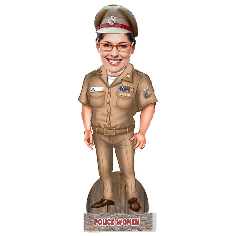 Customized "POLICE Women" Caricature Cutout with Wooden Base - HEARTSLY