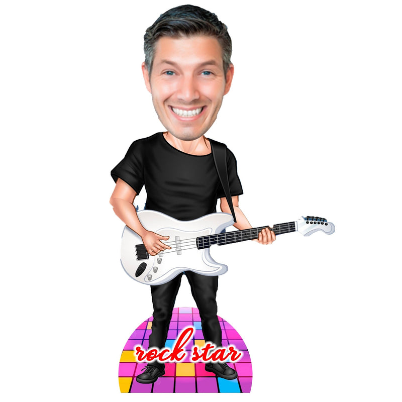 Customized "ROCKSTAR " Caricature Cutout with Wooden Base - HEARTSLY