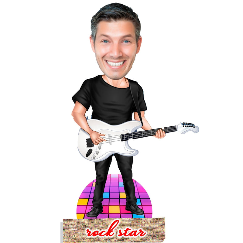 Customized "ROCKSTAR " Caricature Cutout with Wooden Base - HEARTSLY