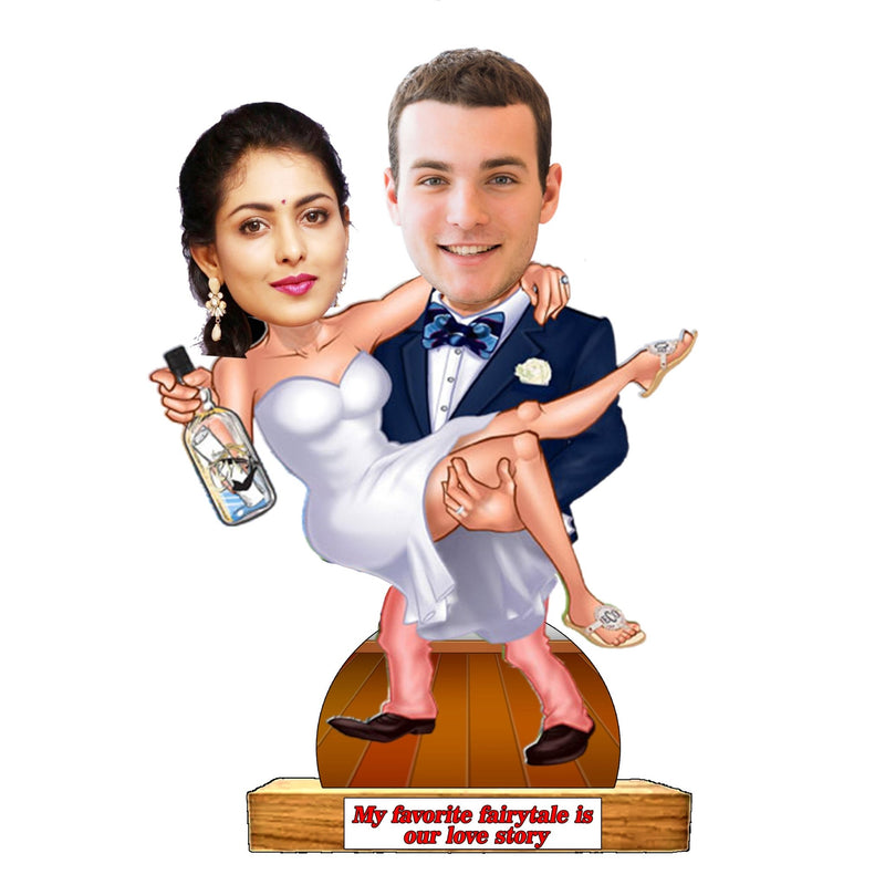Customized "Romantic Couple" Caricature cutout with Wooden Base - HEARTSLY