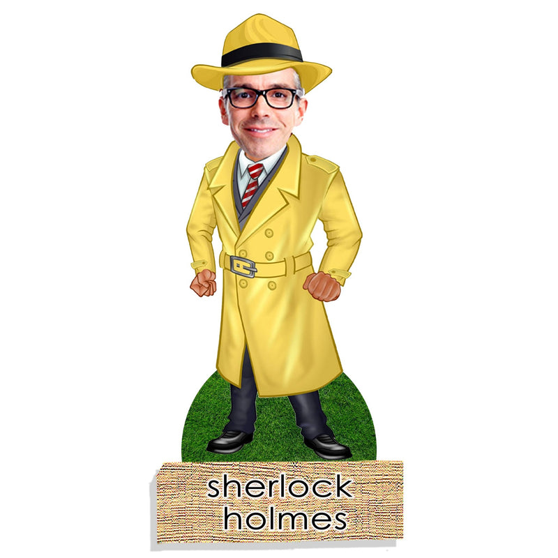 Customized "sherlock holmes detective" Caricature Cutout with Wooden Base - HEARTSLY