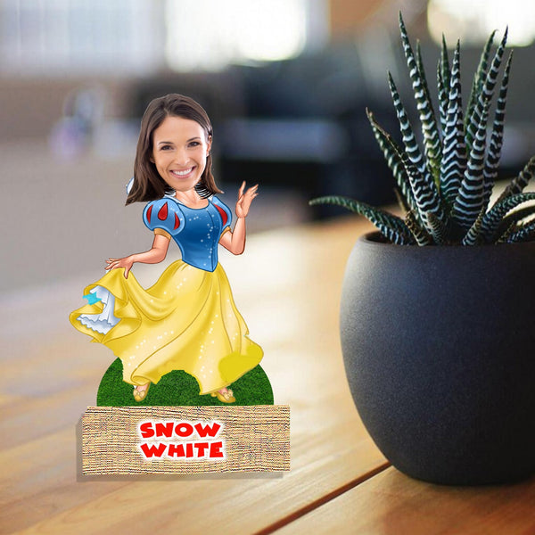 Customized " SNOW WHITE " Caricature Cutout with Wooden Base - HEARTSLY