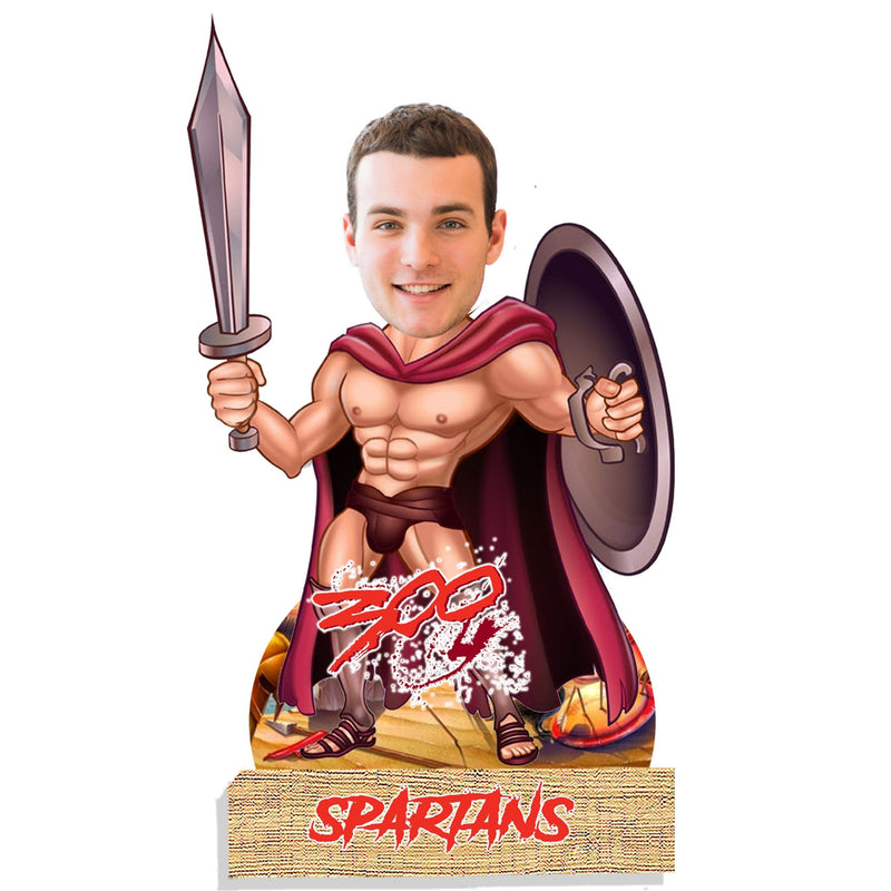 Customized " Spartan " Caricature Cutout with Wooden Base - HEARTSLY