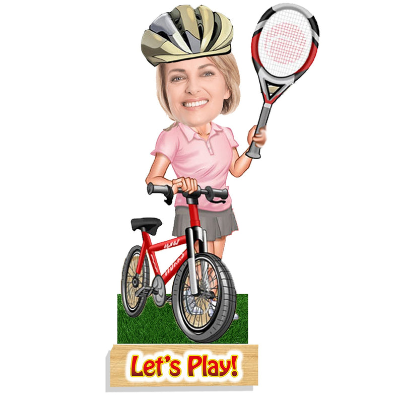 Customized "sports girl" Caricature Cutout with Wooden Base - HEARTSLY