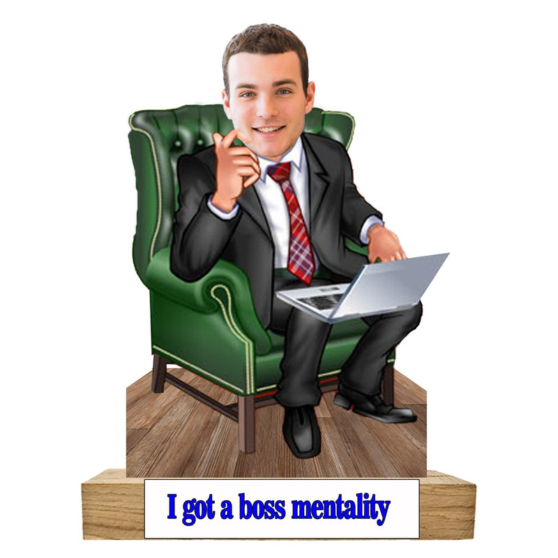 Customized "SUPER BOSS" Caricature Cutout with Wooden Base - HEARTSLY