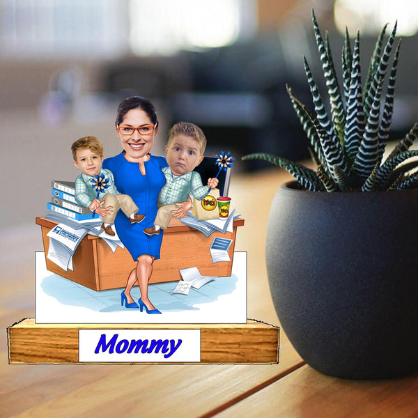 Customized "Super MOM" Caricature Cutout with Wooden Base - HEARTSLY