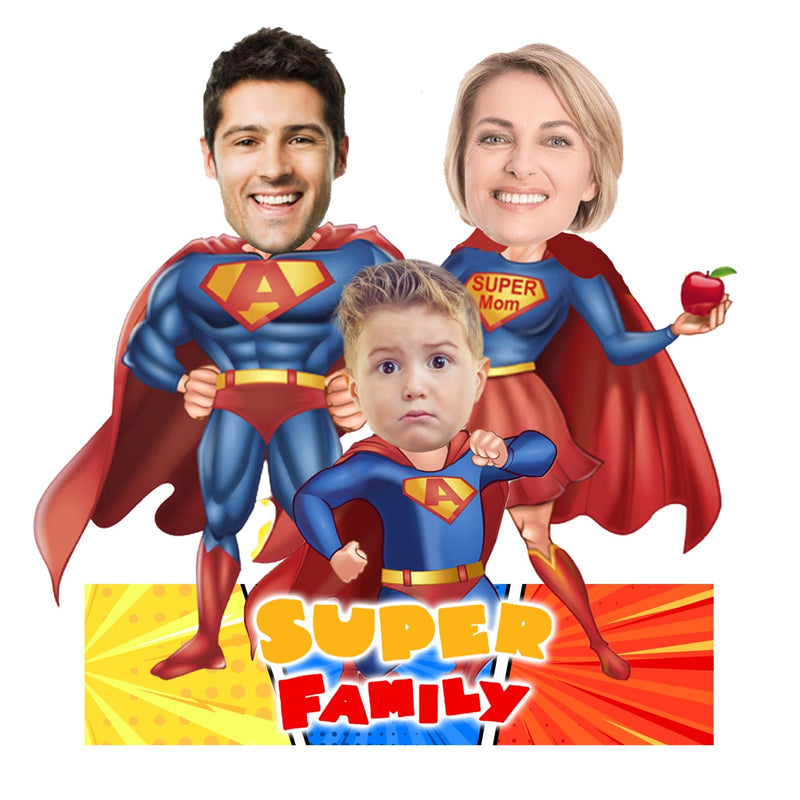 Customized " SUPERFAMILY" Caricature Cutout with Wooden Base - HEARTSLY