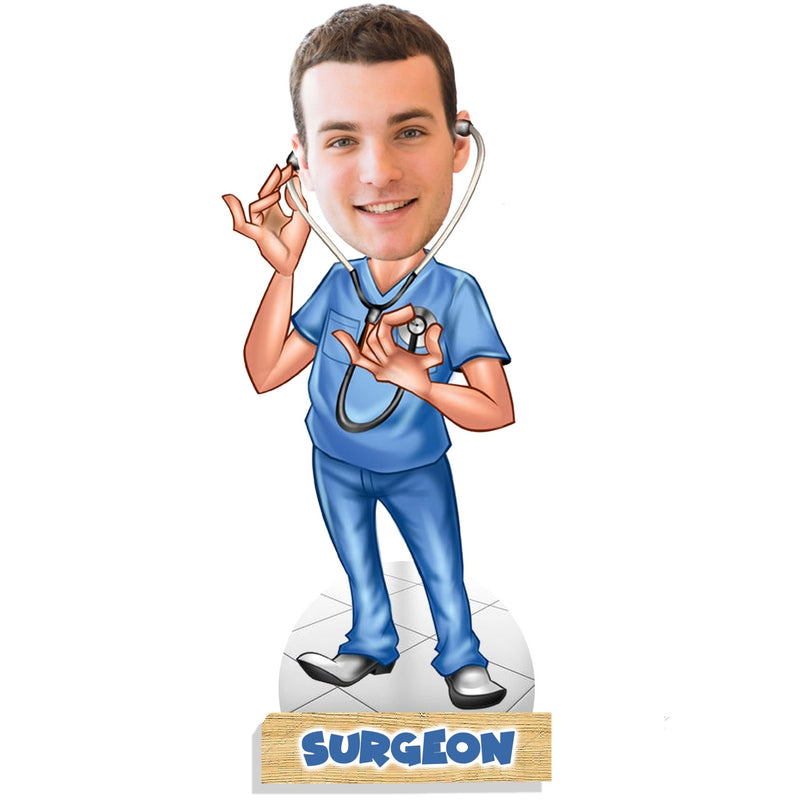 Customized " SURGEON " Caricature Cutout with Wooden Base - HEARTSLY