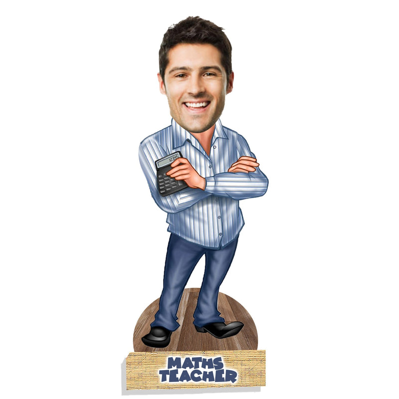Customized " TEACHER " Caricature Cutout with Wooden Base - HEARTSLY