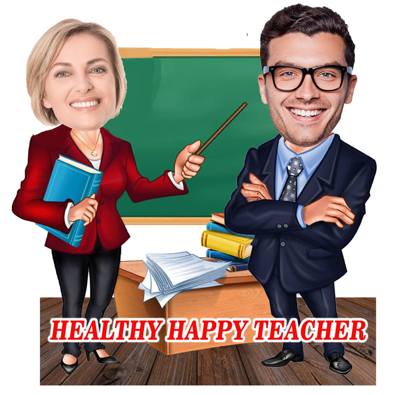 Customized " Teacher Couple " Caricature Cutout with Wooden Base - HEARTSLY