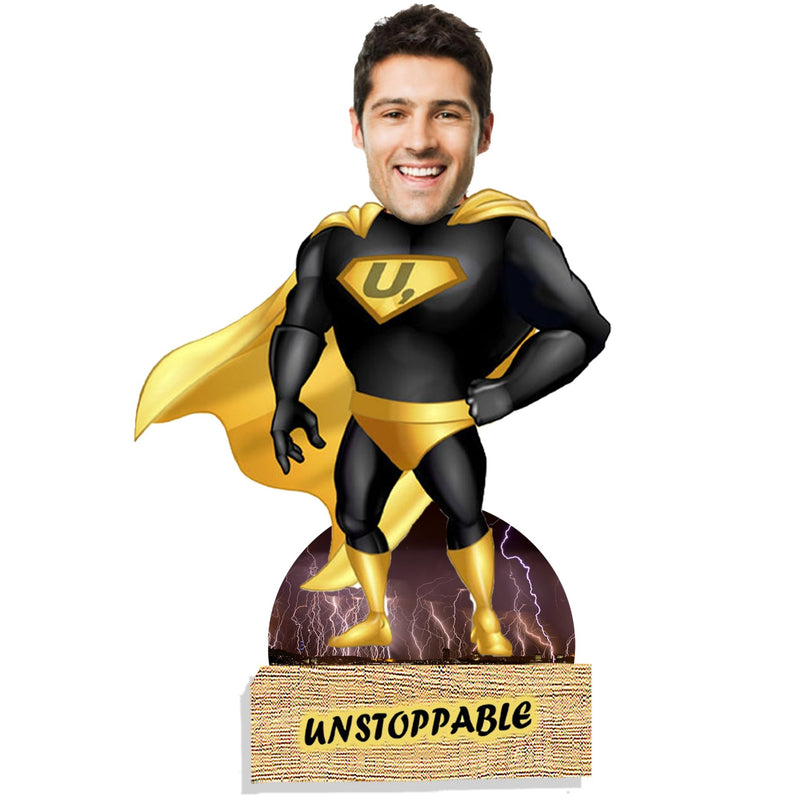 Customized "Unstoppable Man " Caricature Cutout with Wooden Base - HEARTSLY