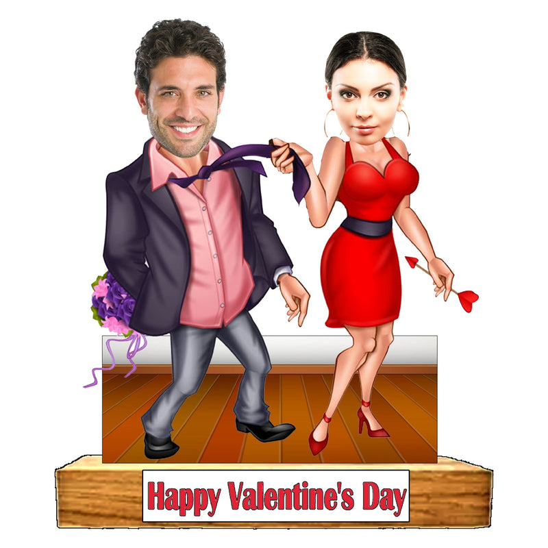 Customized " VALENTINE COUPLE" Caricature Cutout with Wooden Base - HEARTSLY