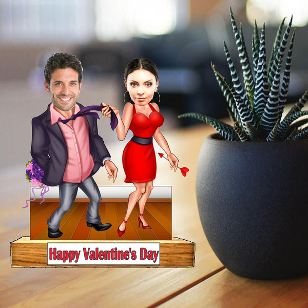 Customized " VALENTINE COUPLE" Caricature Cutout with Wooden Base - HEARTSLY