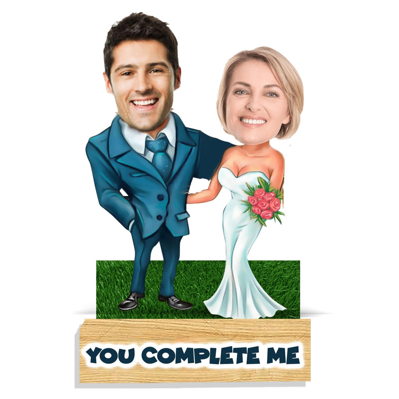 Customized "Wedding Couple" Caricature Cutout with Wooden Base - HEARTSLY