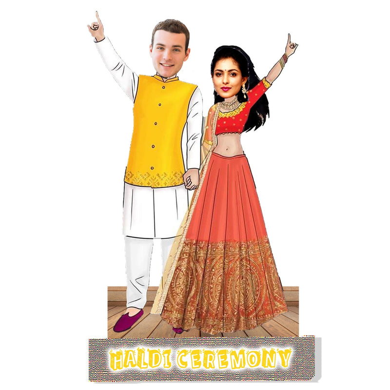 Customized "WEDDING Couple " Caricature Cutout with Wooden Base - HEARTSLY
