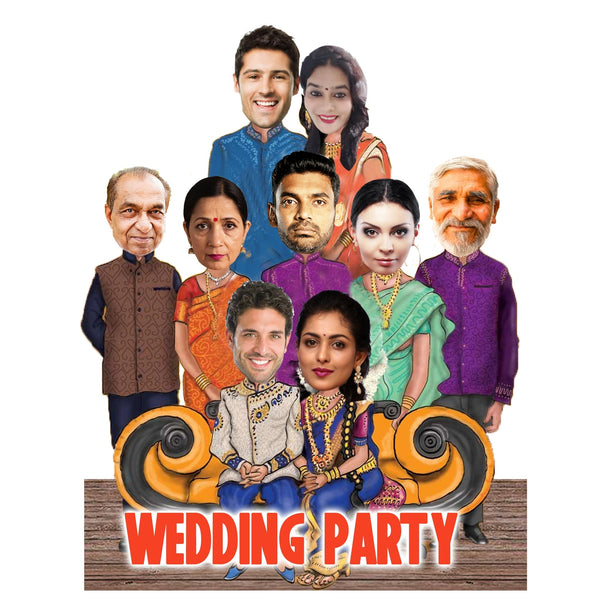 Customized " Wedding Party " Caricature Cutout with Wooden Base - HEARTSLY