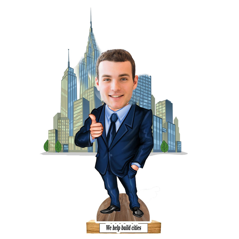 Customized " WORK N PROFESSION " Caricature Cutout with Wooden Base - HEARTSLY