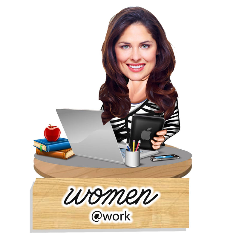 Customized "Working women" Caricature Cutout with Wooden Base - HEARTSLY