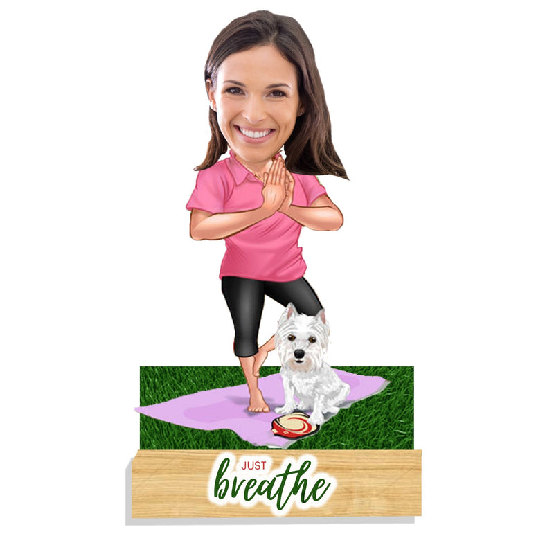 Customized "Yoga Caricature" Cutout with Wooden Base - HEARTSLY