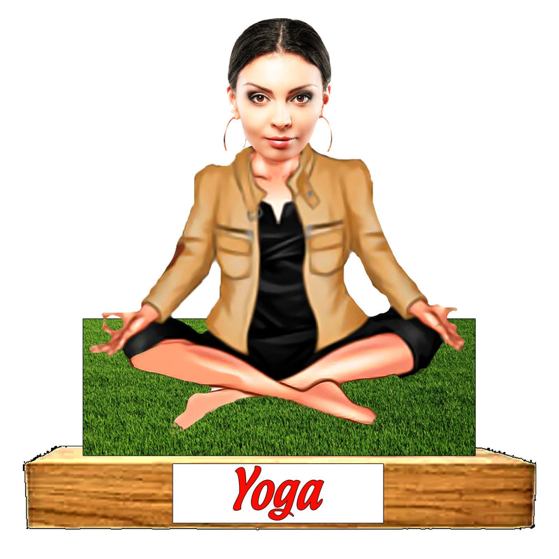 Customized " YOGA" caricature Cutout with Wooden Base - HEARTSLY