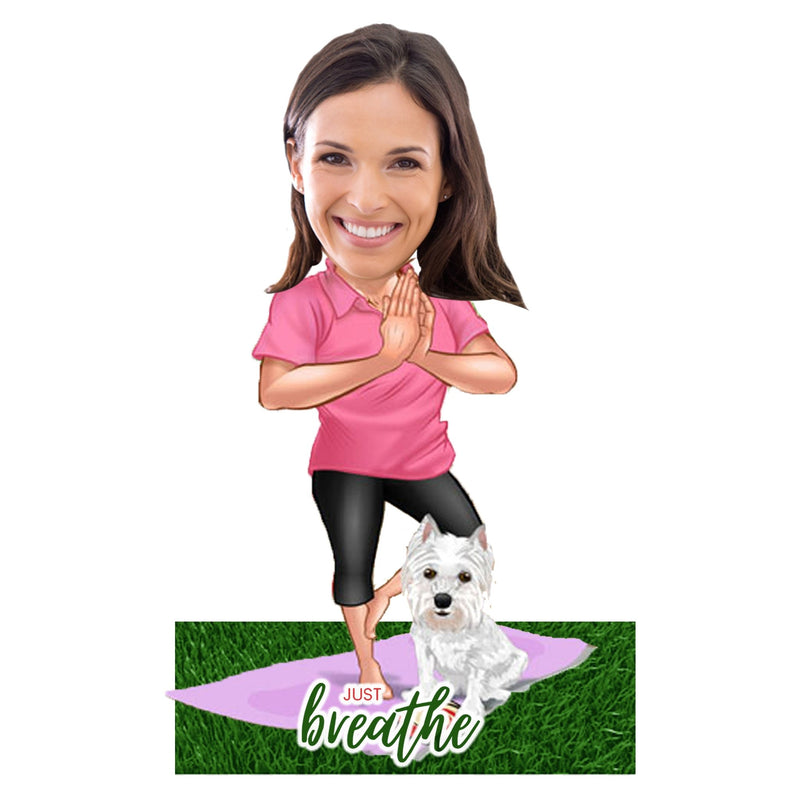 Customized "Yoga Caricature" Cutout with Wooden Base - HEARTSLY