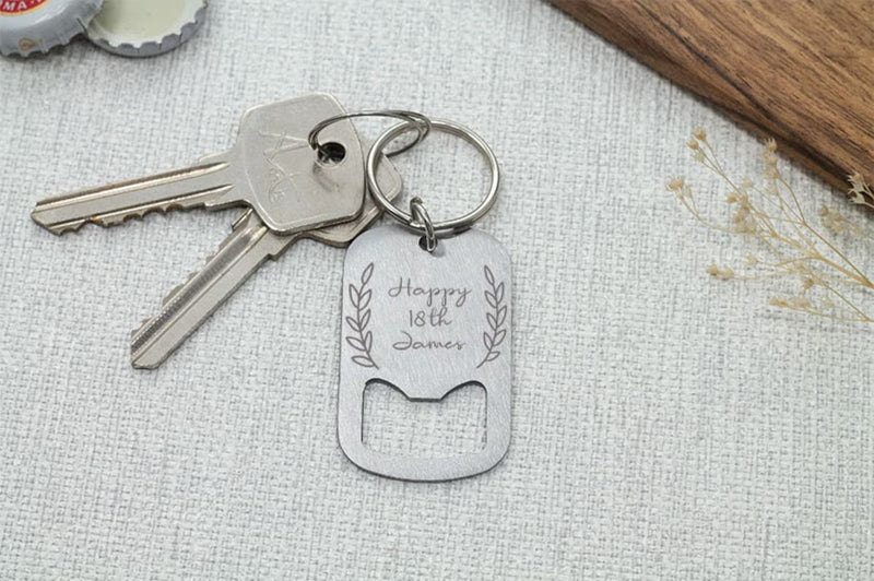 Engraved Bottle Opener Keyring Personalized With Any Text - Birthday Gift, Groomsman Present, Gift for him - HEARTSLY