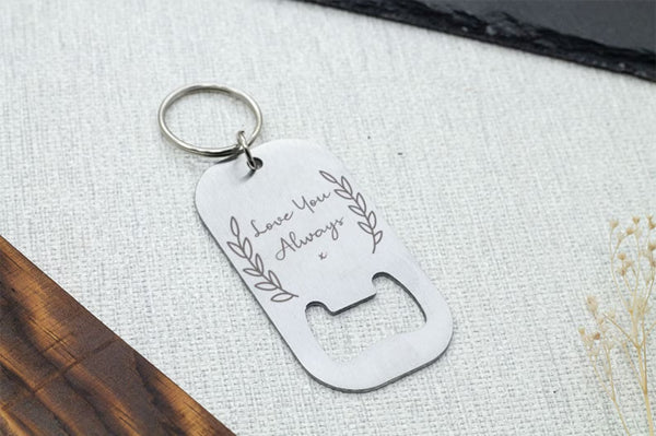 Engraved Bottle Opener Keyring Personalized With Any Text - Birthday Gift, Groomsman Present, Gift for him - HEARTSLY