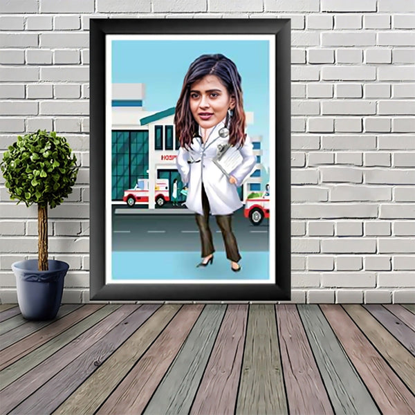 "Framed Personal Caricature of Doctor Girl!" Glossy Resin laminated Panel