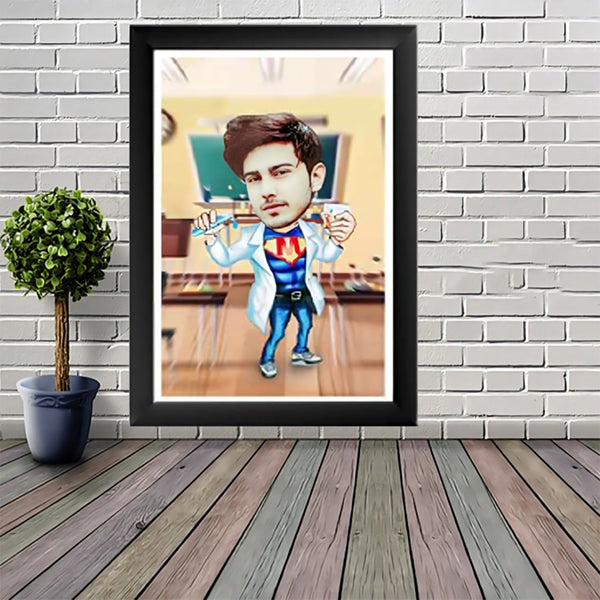 "Fun and Quirky Scientist Boy Caricature Frame" Glossy Resin laminated Panel