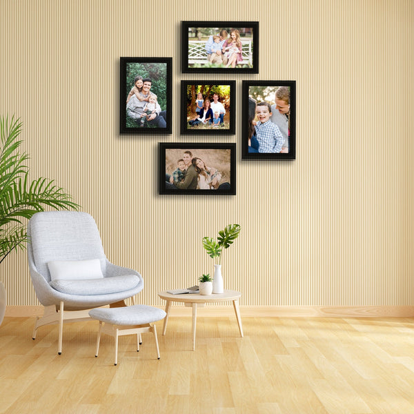 High Quality Photo Frame Wall Hanging Set of Five || 5" W x 5" H (1 Panel) | 8"W x 6"H (2 Panel) | 6" W x 8" H (2 Panel) - HEARTSLY