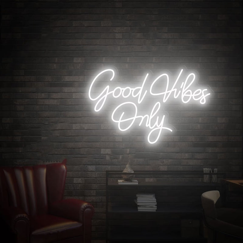 "Light up your space with Good Vibes Only Neon Sign!"