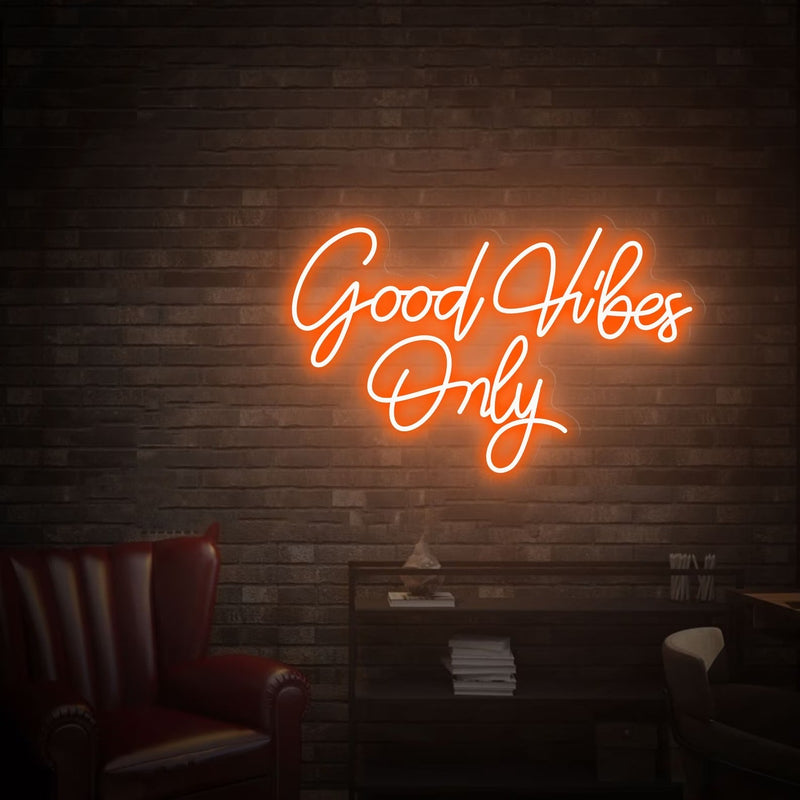 "Light up your space with Good Vibes Only Neon Sign!"