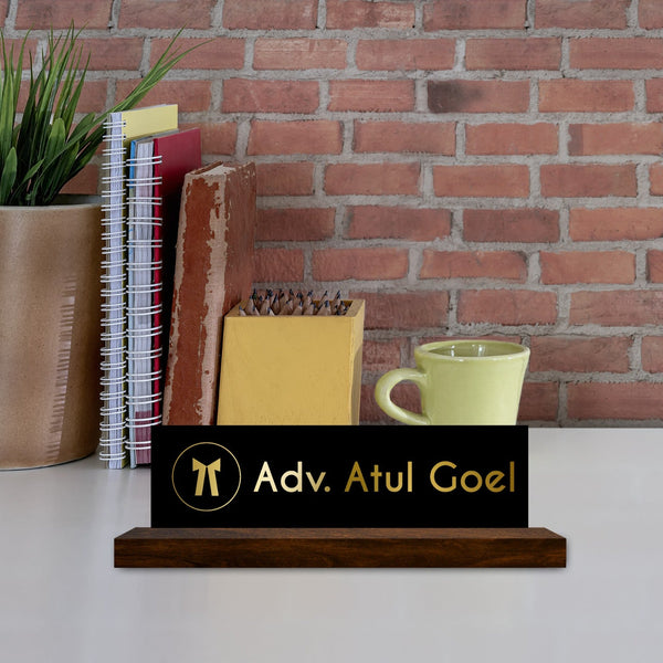 Maestro Acrylic Office Desk Name plate With wooden stand for ADVOCATE - HEARTSLY