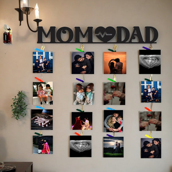 " MOM DAD " wooden hanging frame with LED