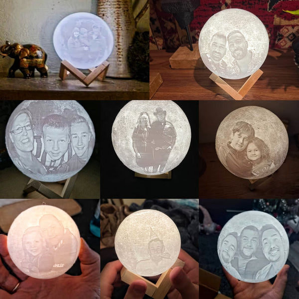 Personalized 3D Moon Lamp Comes with 16 color LED & a premium quality Wooden Base || 17cm Dia - HEARTSLY