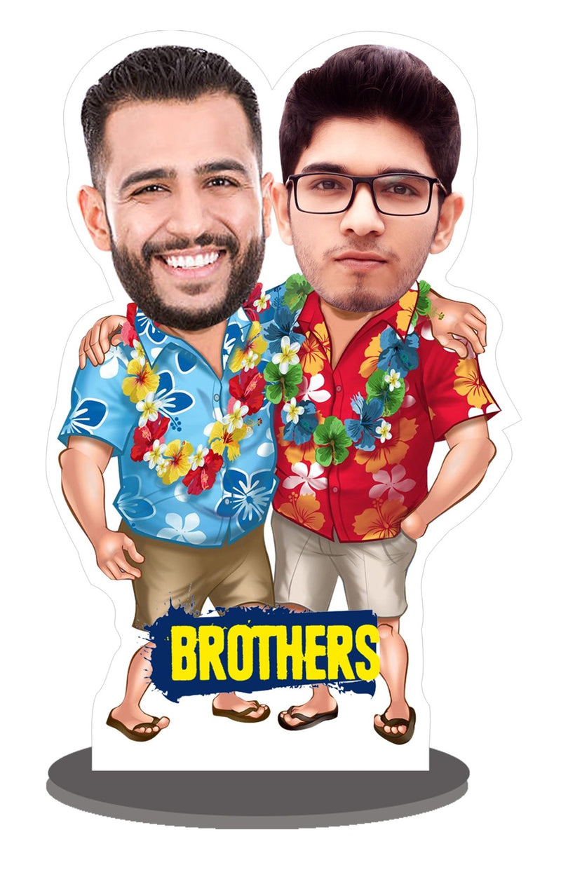 Personalized Caricature for "Brothers" with wooden stand - HEARTSLY