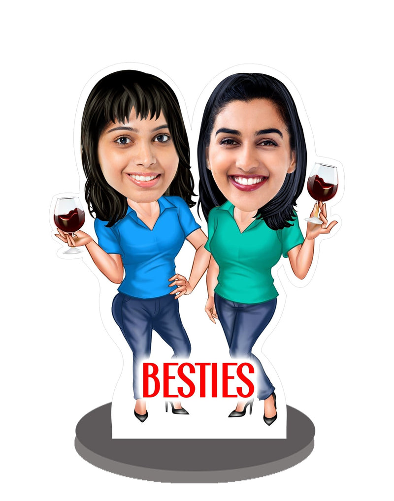 Personalized Caricature for "SISTERS with wooden stand - HEARTSLY