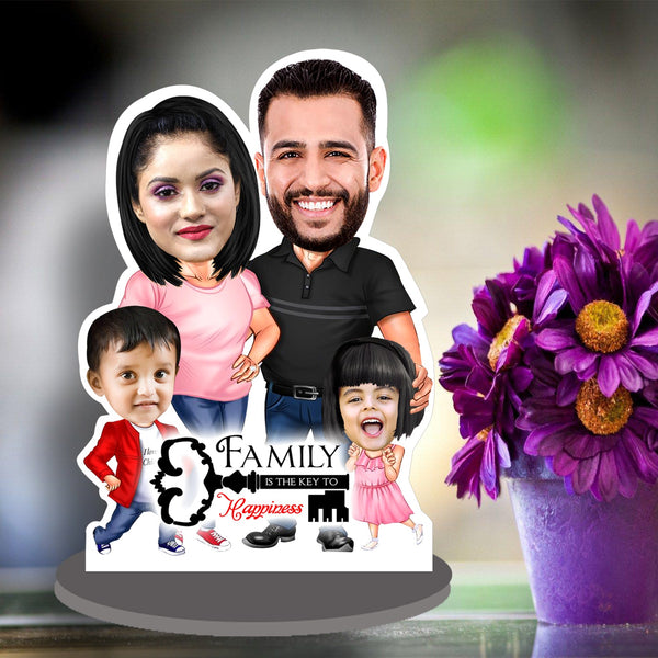 Personalized Caricature Gifts for " Family of 4 Person " with customize wooden stand - HEARTSLY