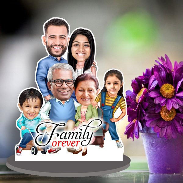 Personalized Caricature Gifts for " Family of 6 Person" with customize wooden stand - HEARTSLY